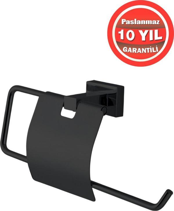 Çelik Banyo Paslanmaz Pirinç Mat Siyah Kenzo Kapaklı Kağıt Havluluk - Image 1