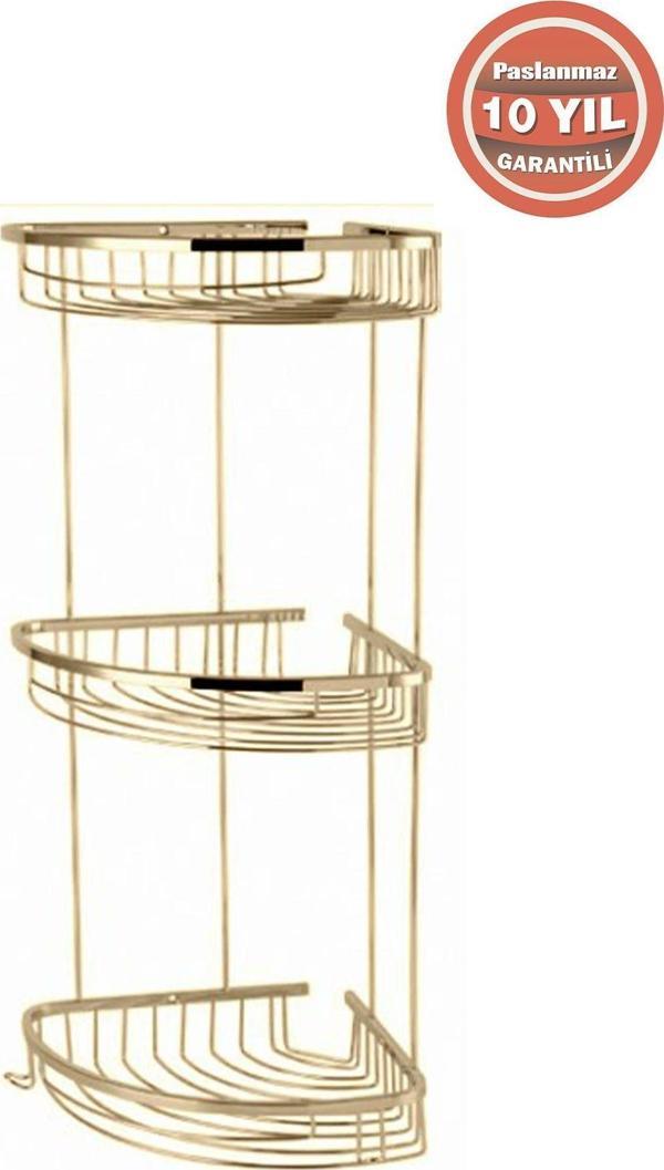 Çelik Banyo Paslanmaz Pirinç Destina 3'Lü 22X22 Cm Şampuanlık Köşe Süngerlik Altın Gold - Image 1