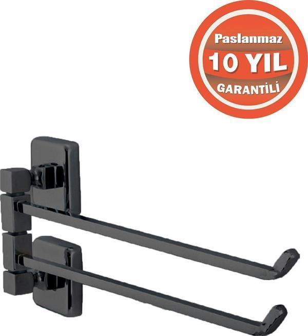 Çelik Banyo Paslanmaz Pirinç Mat Siyah Kumru  2’Li Döner Havluluk - Image 1