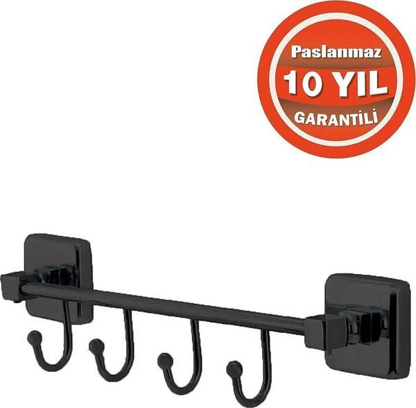 Çelik Banyo Paslanmaz Pirinç Mat Siyah Kumru 4'Lü Askılık Havluluk Banyo Askısı - Image 1