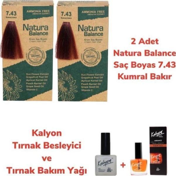 NATURA BALANCE SAÇ BOYASI 7.43 KUMRAL BAKIR 2 ADET + KALYON TIRNAK BESLEYİCİ VE BAKIM YAĞI - Image 1