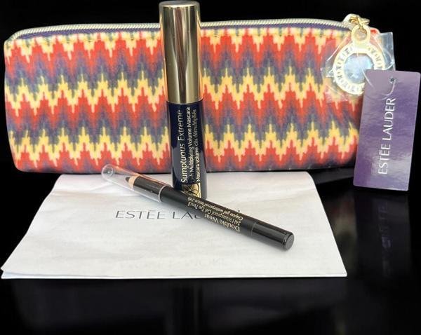Esteelauder-Şık Makyaj Çantası Genişlik- 18 -Derinlik -8 sntim - 8 -ml -mascara + 8 ml -Göz Kalemi Tam Siyah - Image 1