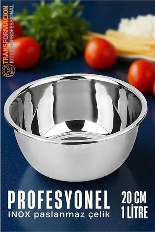 Inox Kase  - 20 Cm 1 Litre Karıştırma Kabı Profesyonel 304 Paslanmaz Çelik - Image 1