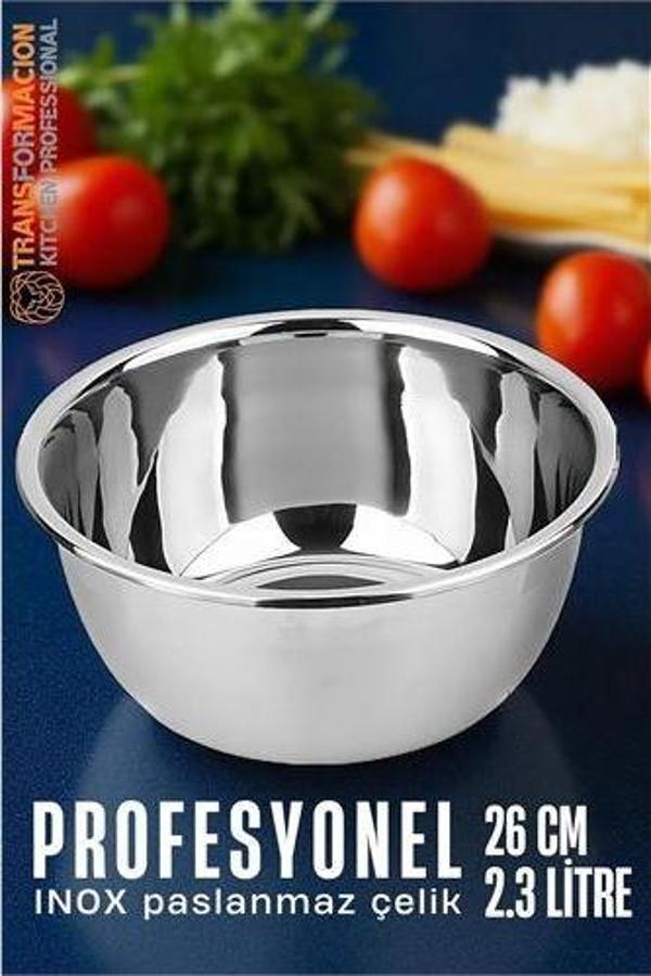 Inox Kase  - 26 Cm 2.3 Litre Karıştırma Kabı Profesyonel 304 Paslanmaz Çelik - Image 1