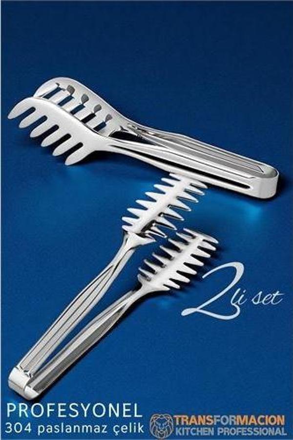 Mutfak Maşa Seti - Makarna Pasta Salata Çok Amaçlı Maşa 2 li SET 304 Paslanmaz Çelik - Image 1