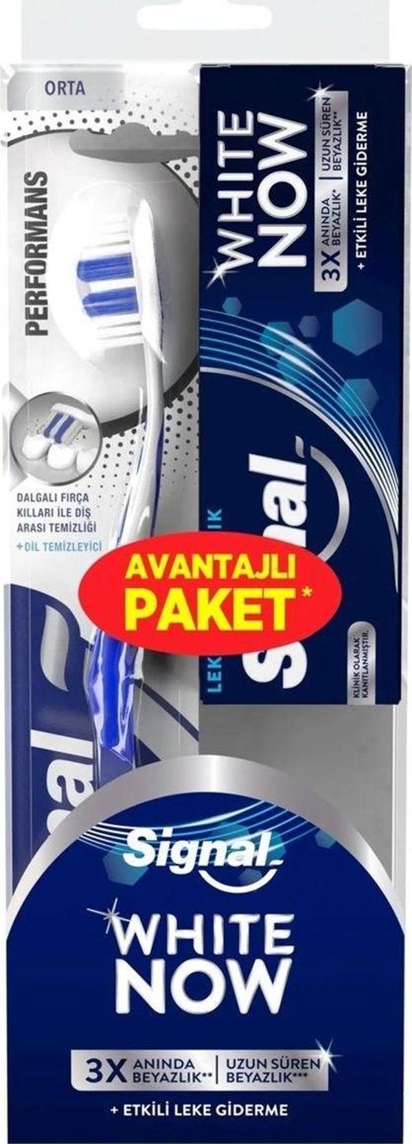 White Now Diş Macunu (Lekesiz Temizlik 50 ml.) + Signal Performans Diş Fırçası (Orta) - Image 1