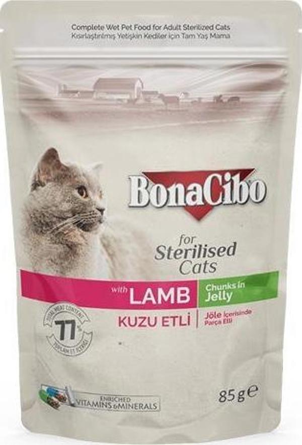 Bonacibo Pouch Kuzu Etli Kısır Kedi Konservesi 85 gr - Image 1