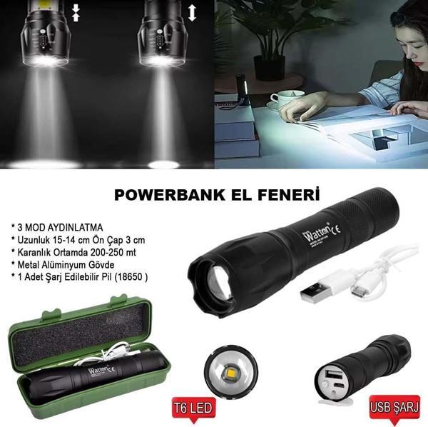 Powerbank Özellikli Uzun Menzilli EL Feneri Watton Wt-039 - Image 1