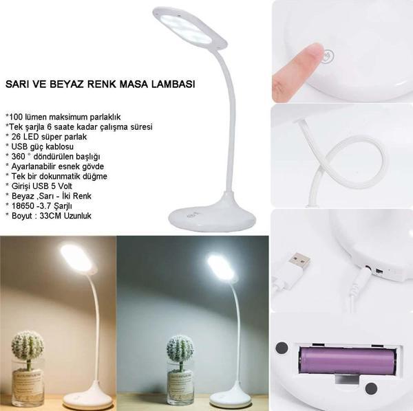 ŞARJLI SARI VE BEYAZ RENK MASA LAMBASI WATTON WT-005 - Image 1