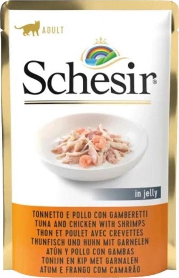 Schesir Jelly Ton Balıklı Tavuk ve Karidesli Pouch Kedi Konservesi 85 Gr - Image 1