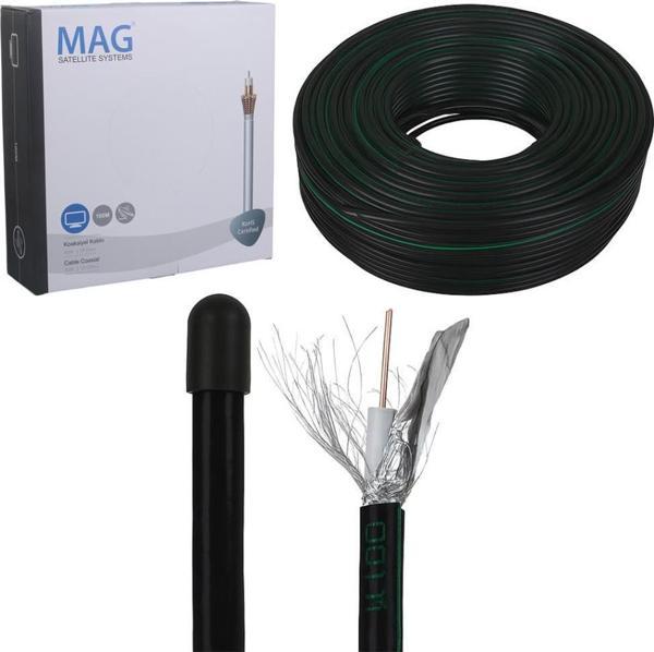 Mag RG6U6 Cu Siyah-Yeşil Çizgili Bakır Anten Kablosu 100Metre 80Tel - Image 1