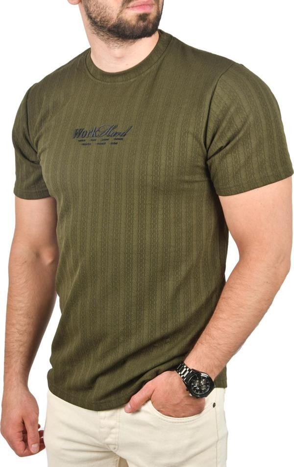 DeepSEA Erkek Haki Dar Kesim Pamuklu Tişört Slim Fit Nefes Alan Yumuşak Dokulu Tişört 2504351 - Image 1