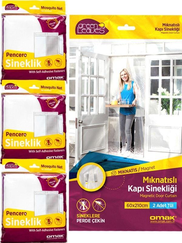 1 Adet Mıknatıslı Kapı Sinekliği 120x210 Cm + 3 Adet Pencere Sinekliği 150 x100 Sineklik Paketi - Image 1