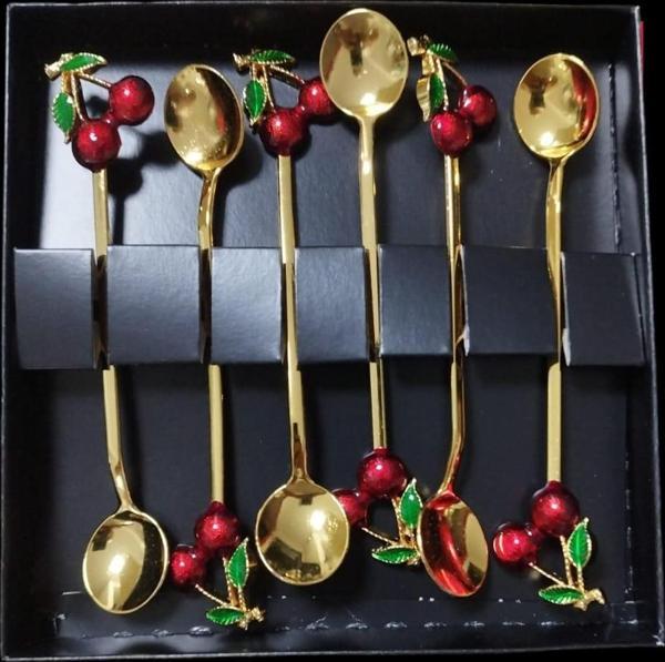 6 Adet Kirazlı Çay Kaşığı Seti Dekoratif Çay Kaşığı Seti - Image 1