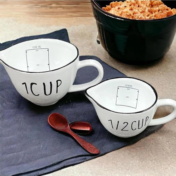 Seramik 2'li Ölçü Kabı Seti - 1 Cup (500 ml) ve 1/2 Cup (250 ml) Kapasiteli, - Image 1
