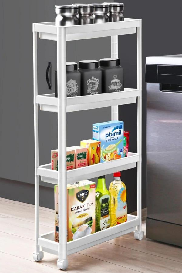 Tekerlekli Raf Ünitesi 4 Katlı Mutfak Rafı Banyo Rafı Banyo Düzenleyici Dar Alan Organizer - Image 1
