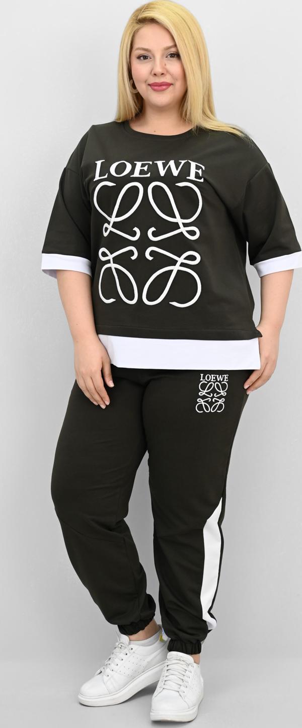 Kadın Büyük Beden Kısa Kollu Nakış Detaylı Garnili Eşofman Takımı 8192-25 - Image 1