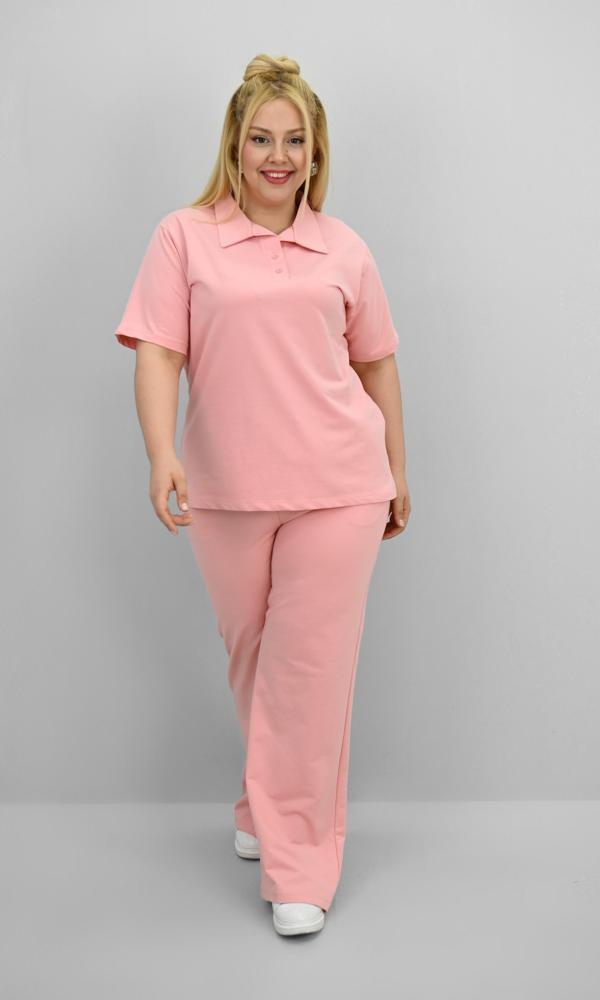Kadın Büyük Beden Kısa Kollu Polo Yaka Eşofman Takımı 8188-25 - Image 1