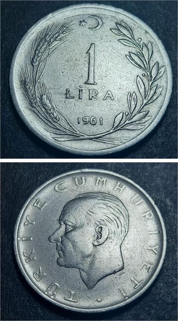 Escoines Koleksiyon 399636860a7b7313e5 1961 Akmonital 1 Lira Değerli Sene ÇT/ÇÇT Eski Madeni Para - Image 1
