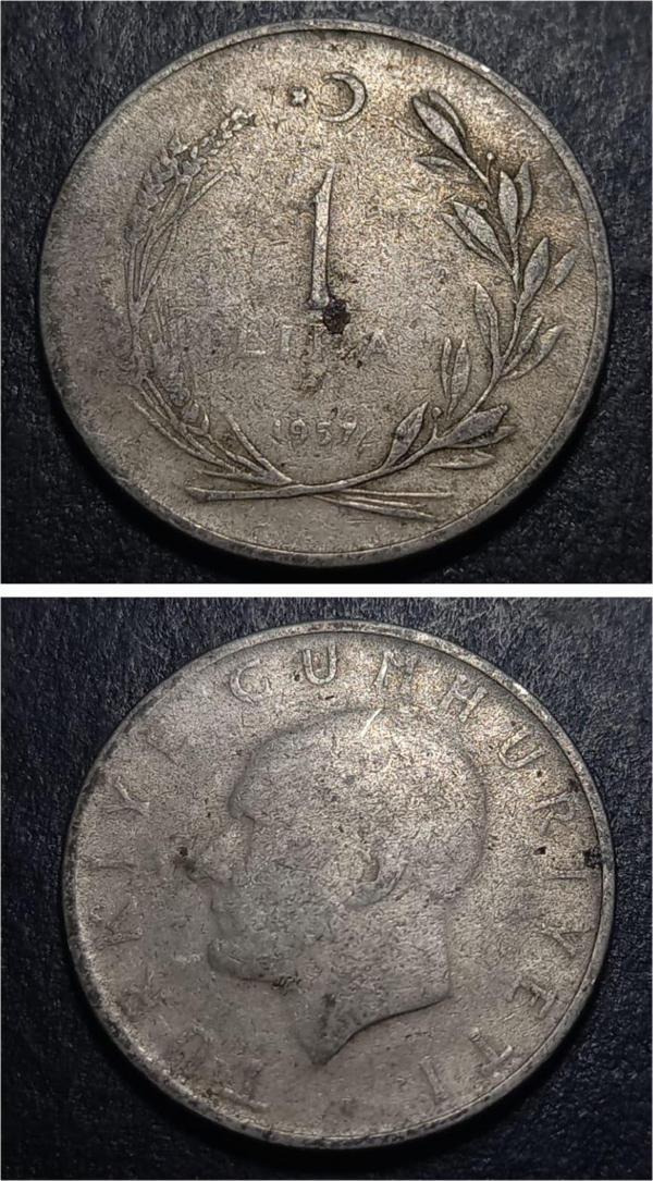 Escoines Koleksiyon 399636860aac8842de 1957 Menderes 1Lira Haliye Eski Madeni Para - Image 1