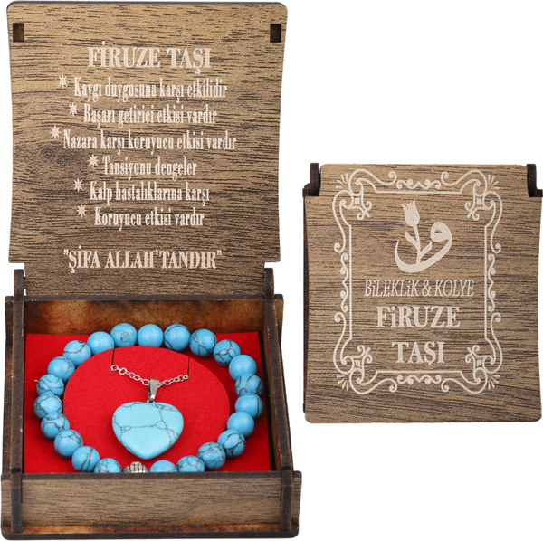 Beslenme Dedektifi Kutulu Kolye Bileklik Seti Firuze Taşı - Image 1