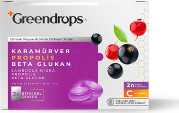 Greenlabel Greendrops Kara Mürver & Propolis & Betaglukan 24 Bitkisel Drops - Image 1