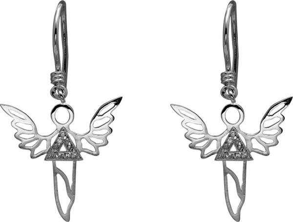 Gümüş Güç Meleği Sandalfon Pırlanta Küpe - Image 1