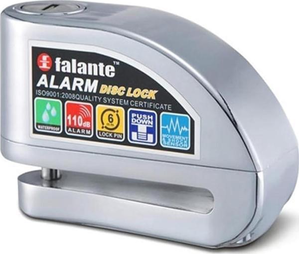 Alarmlı Motosiklet Bisiklet Disk Kilidi Falante Locks FS8303 Krom (Kablosuz) - Image 1