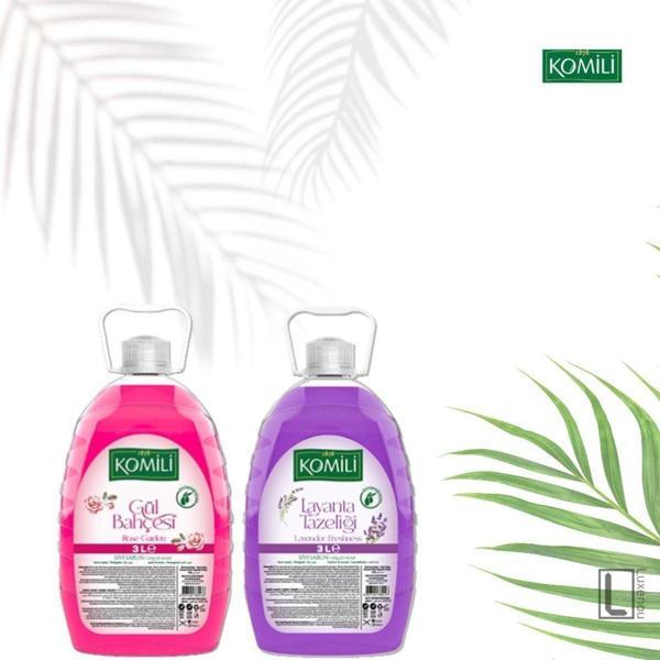 Komili Gül Bahçesi 3 Litre 1 Adet + Komili Lavanta Tazeliği 3 Litre + 1 Adet Sıvı Sabun - Image 1