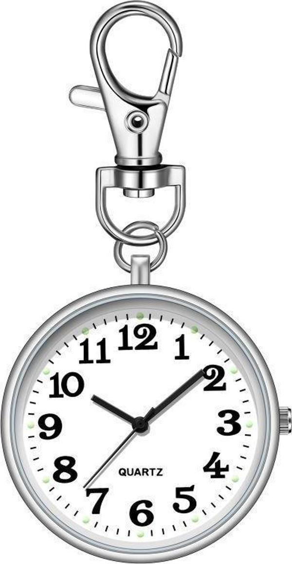 Valkyrie Anahtarlık Klipsli Analog Quartz Cep Saati Gümüş - Image 1