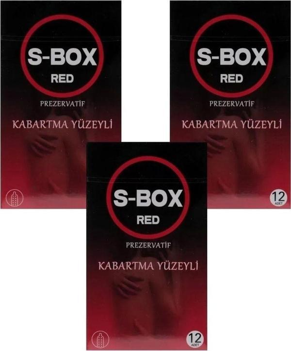 S-Box Kırmızı (Kabartma Yüzeyli) Prezervatif 12 Li Paket 3 Adet (3X12) - Image 1