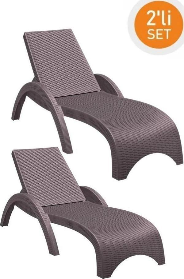Omnipazar TRK-860 Siesta Fiji Rattan Desenli Ayarlanabilir Lüks Şezlong Kahverengi 2'li Set - Image 1