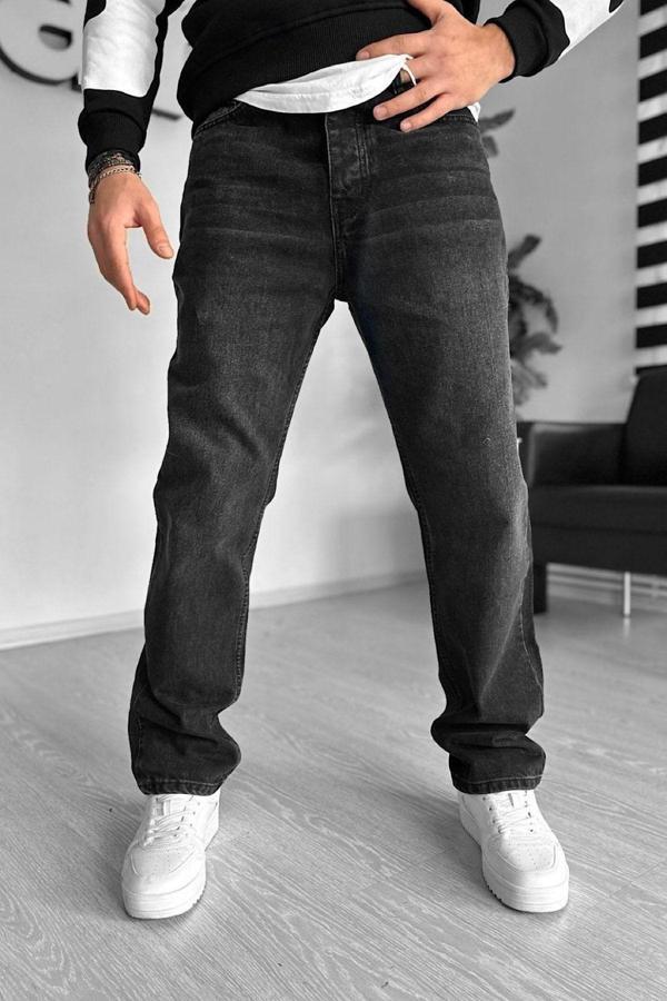Baggy Siyah Taşlamalı Bol Kesim Kot Pantolon - Image 1