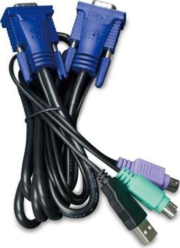 USB KVM Kablosu, entegre PS2 &lt;-&gt; USB Çevirici, 3 Metre&lt;br&gt;
3M USB KVM Cable with built-in PS2 to USB Converter - Image 1