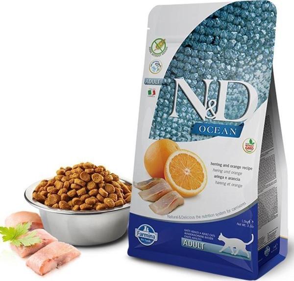 N&D Tahılsız Ocean Ringa Balığı Ve Portakallı Yetişkin Kedi Maması 1,5 kg - Image 1
