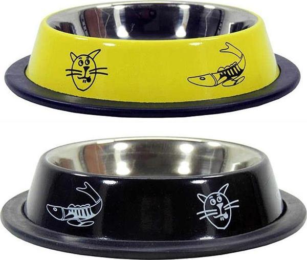 Oripet Ankur 8 Oz Kedi ve Balık Desenli Çelik Mama Kabı 12 cm (1 ADET) - Image 1