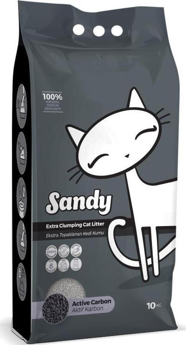 Sandy Aktiv Karbonlu Tozsuz Topaklanan Sodyum Bentonit Gri Kedi Kumu 10kg - Image 1