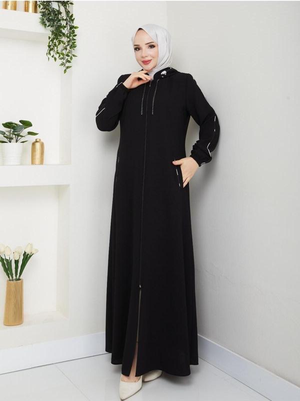 Kmk Kombin Zincirli Şapkası Desenli Kadın Pardesü - Image 1