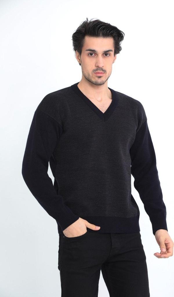 Kmk Kombin Baba Çelik Örgü Akrilik Iplik V Yaka Kışlık Kalın Erkek Kazak - Image 1