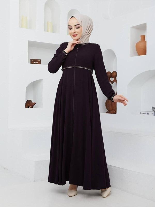 Kmk Kombin Yazlık Mevlana Model Kol Ve Beli Desenli Kloş Ferace Pardesü - Image 1