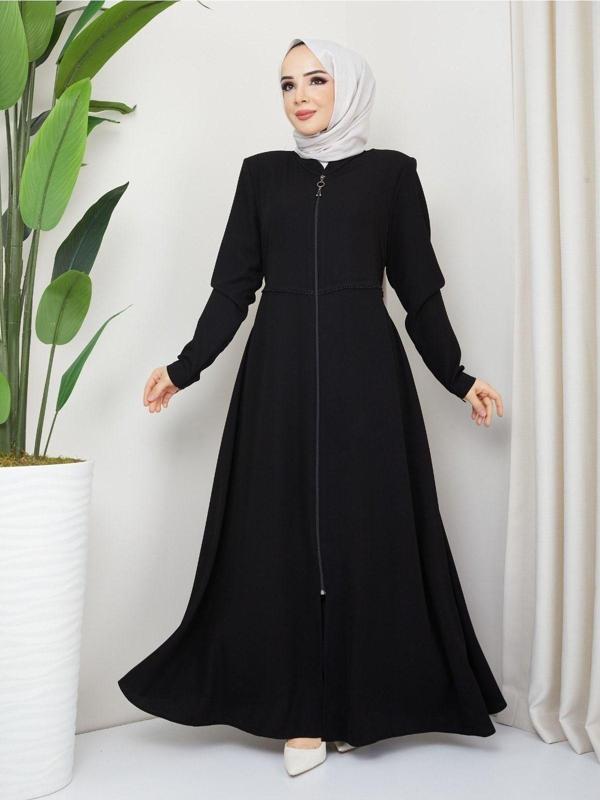 Kmk Kombin Kadın Yazlık Mevlana Model Beli Nakışlı Kloş Medine Ipeği Ferace/Pardesü - Image 1