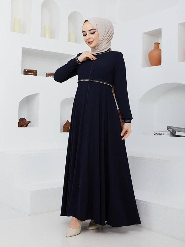 Kmk Kombin Yazlık Mevlana Model Kol Ve Beli Desenli Kloş Ferace Pardesü - Image 1
