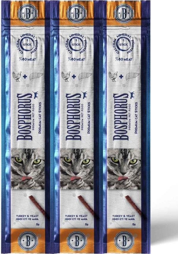 Bosphorus Hindi Etli ve Mayalı Kedi Ödül Stick 3x5 Gr - Image 1