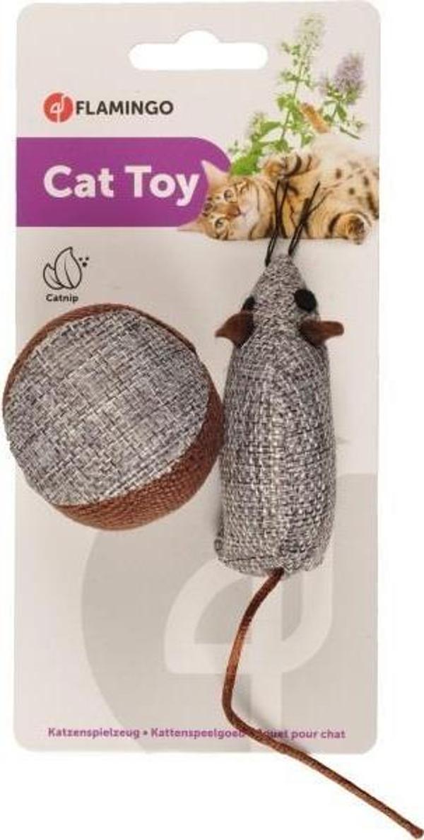 Flamingo Kedi ve Top Gri Kedi Oyuncağı - Image 1