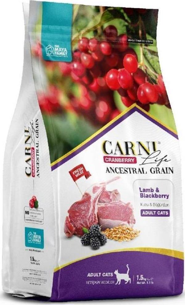Carni Life Kızılcık Kuzu Etli ve Böğürtlenli Yetişkin Kedi Maması 1.5 Kg - Image 1