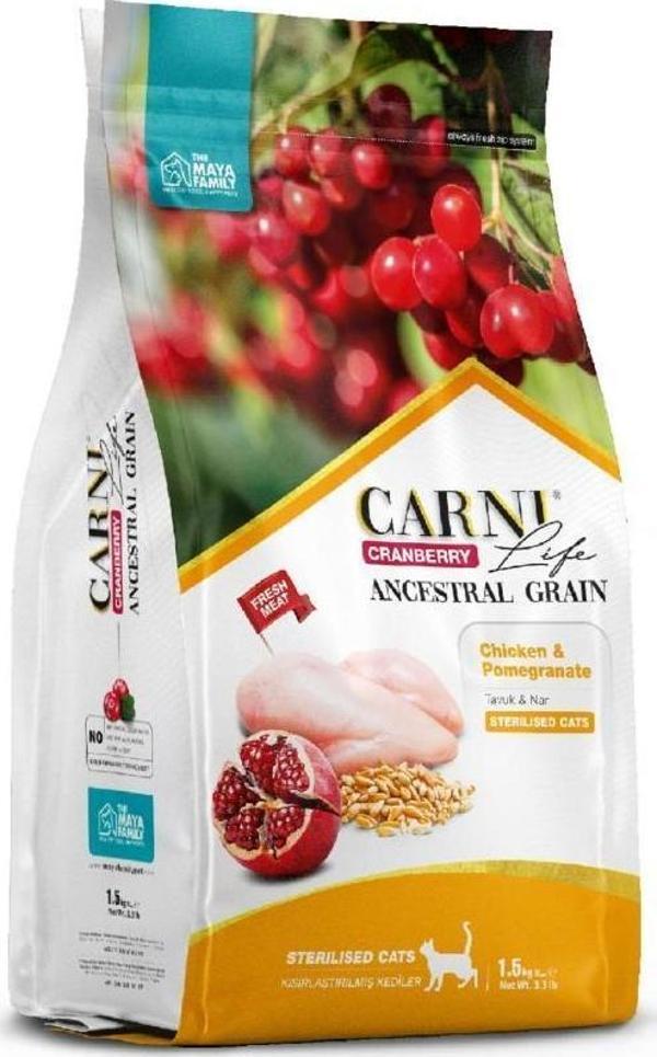 Carni Life Kızılcık Tavuk Etli ve Narlı Kısırlaştırılmış Kedi Maması 1.5 Kg - Image 1