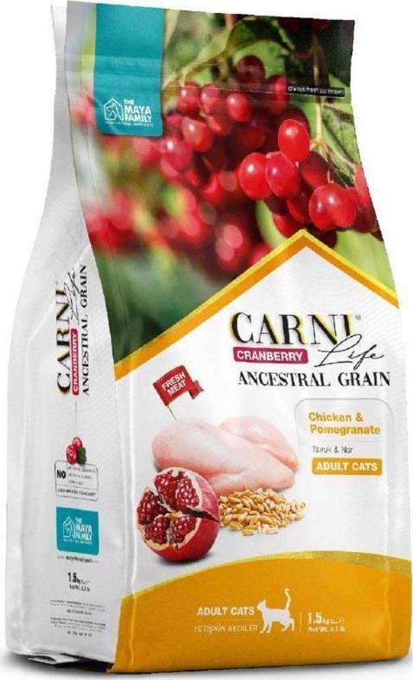 Carni Life Kızılcık Tavuk Etli ve Narlı Yetişkin Kedi Maması 1.5 Kg - Image 1