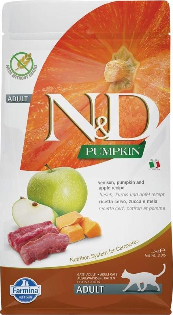 N&D Balkabaklı Pumpkin Geyik Etli Elmalı Tahılsız Kedi Maması 1,5 Kg - Image 1