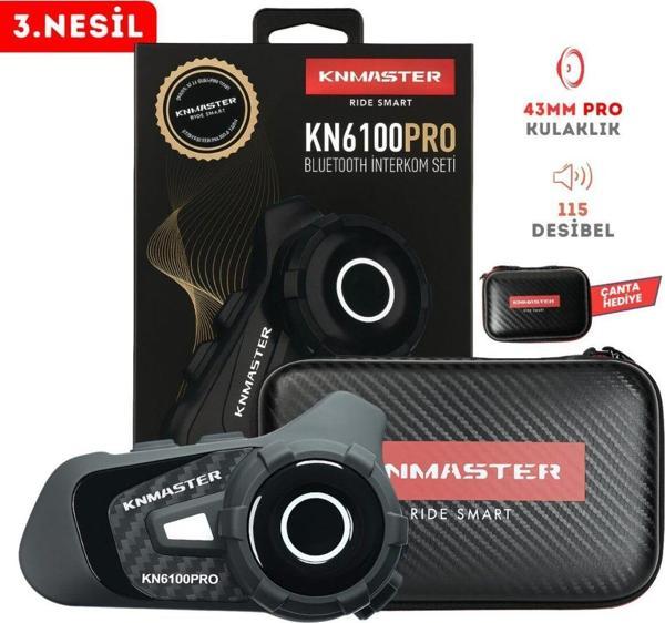 Knmaster Kn6100 Motosiklet Kask Interkom Bluetooth Intercom Kulaklık Seti Karbon Siyah Çanta Hediyeli - Image 1