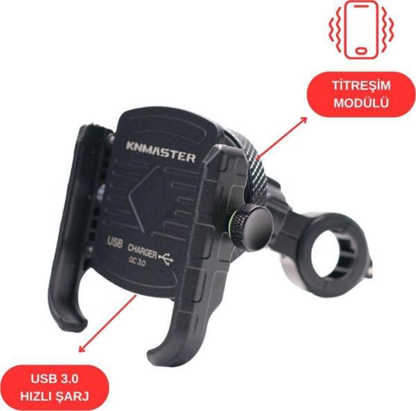 Knmaster Tt-650Wu Titreşim Engelleyici Usb’Li Tüm Motosikletlere Uygun Telefon Tutucu - Image 1